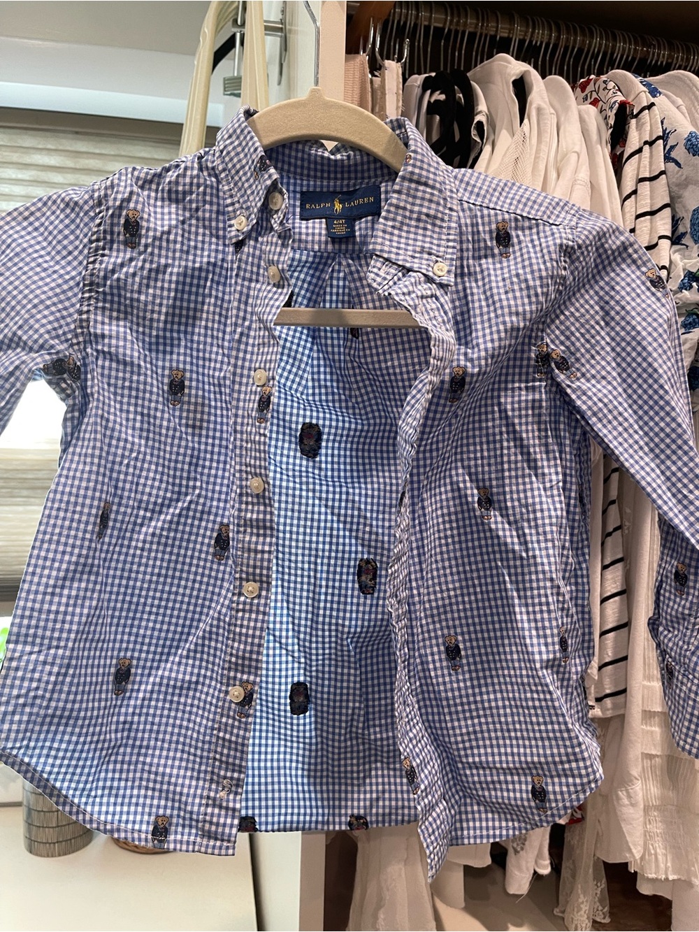 Ralph Lauren Blue Gingham Button-Down with Embroidered Motifs